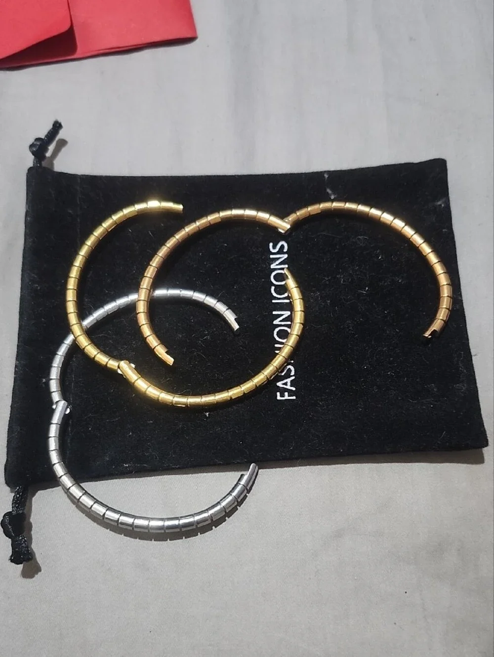 Stackable Metal Coil Bangle Trio - Gold, Rose Gold & Silver